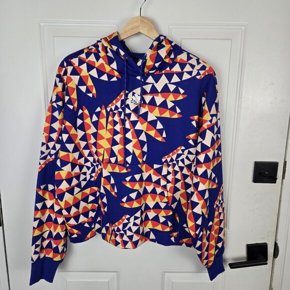 Adidas‎ Farm Rio Bold Blue Bliss Hoodie Womens Small 3 Stripe Training Cropped - Picture 1 of 15